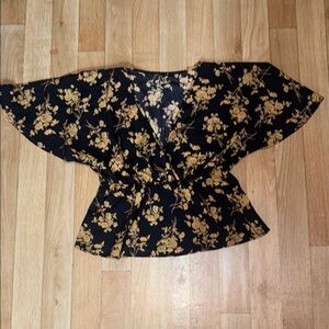 SHEIN Floral Black and Gold Women's Top